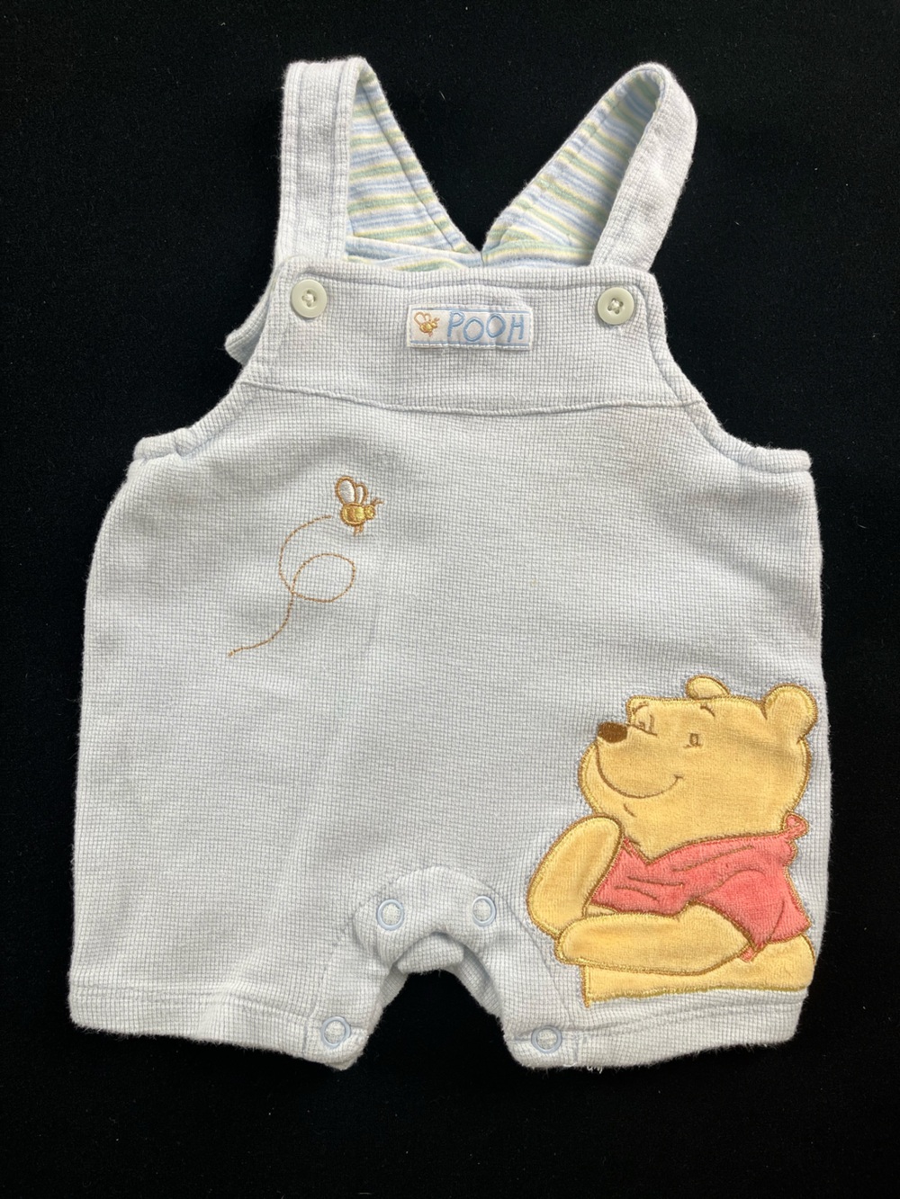 Disney Pooh Light Blue Baby Overalls with Embroidered Winnie the Pooh